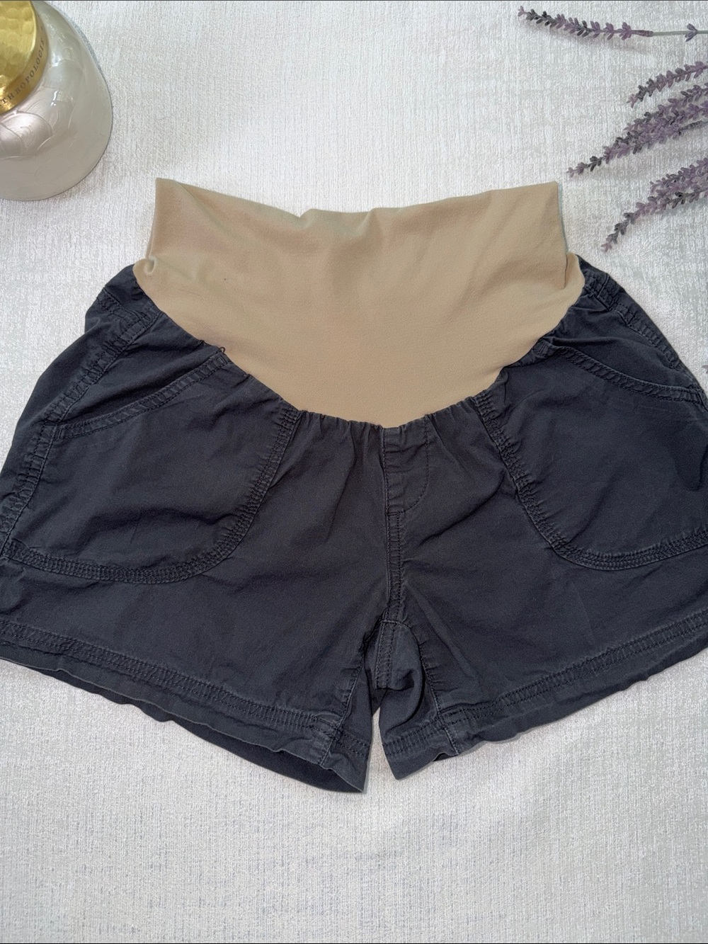 Motherhood Maternity High-Waist Comfort Shorts in Charcoal Grey